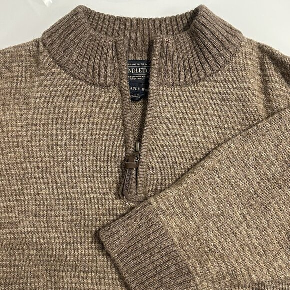 Pendleton Men's XL Coyote/Tan Washable Shetland Wool Half Zip Sweater Jumper - Picture 2 of 9